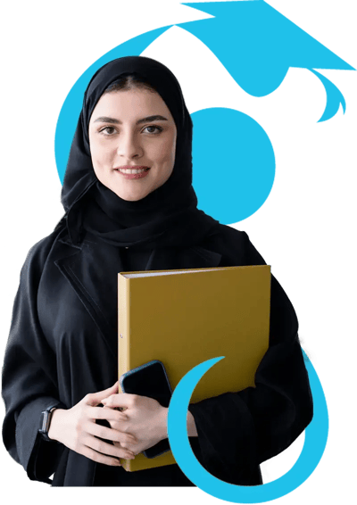 Female student holding a binder. 